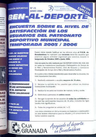 'BEN-AL-DEPORTE  : magazín deportivo / Patronato Deportivo Municipal' - Número 15 - 2006 junio 1