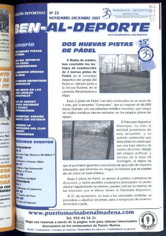 'BEN-AL-DEPORTE  : magazín deportivo / Patronato Deportivo Municipal' - Número 22 - 2007 noviembre 1