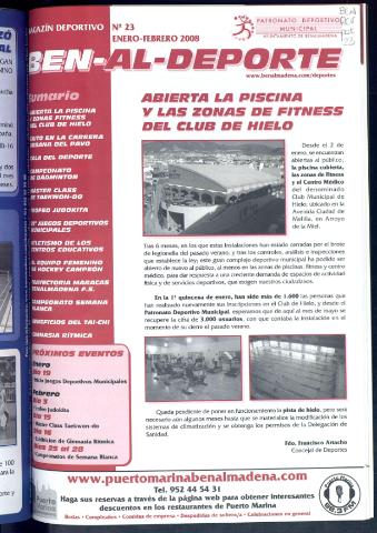 'BEN-AL-DEPORTE  : magazín deportivo / Patronato Deportivo Municipal' - Número 23 - 2008 enero 1