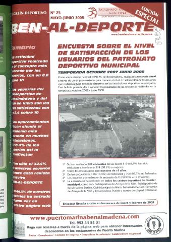 'BEN-AL-DEPORTE  : magazín deportivo / Patronato Deportivo Municipal' - Número 25 - 2008 mayo 1
