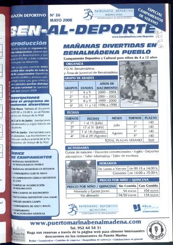 'BEN-AL-DEPORTE  : magazín deportivo / Patronato Deportivo Municipal' - Número 26 - 2008 mayo 1
