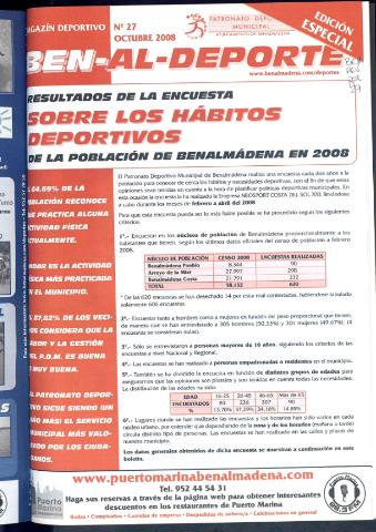 'BEN-AL-DEPORTE  : magazín deportivo / Patronato Deportivo Municipal' - Número 27 - 2008 octubre 1