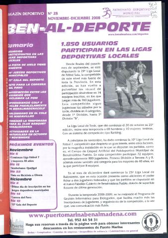 'BEN-AL-DEPORTE  : magazín deportivo / Patronato Deportivo Municipal' - Número 28 - 2008 noviembre 1