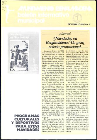 'Ayuntamiento Benalmádena  : boletín informativo municipal' - Número 6 - 1980 diciembre 1