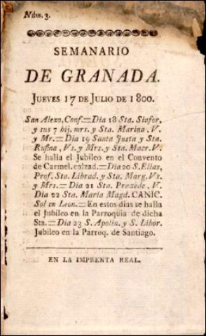 'Semanario de Granada' - Número 3 - 1800 julio 17