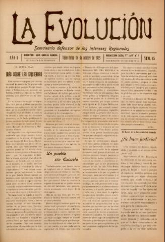 'La Evolución : semanario defensor de los intereses regionales' - Año 1 Número 15 - 1915 octubre 24