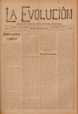 'La Evolución : semanario defensor de los intereses regionales' - Año 1 Número 22 - 1915 diciembre 12
