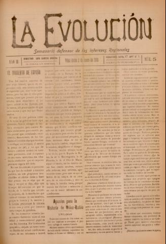 'La Evolución : semanario defensor de los intereses regionales' - Año 2 Número 25 - 1916 enero 02