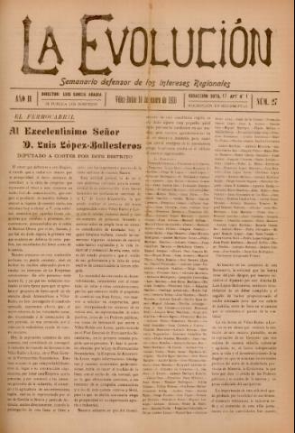 'La Evolución : semanario defensor de los intereses regionales' - Año 2 Número 27 - 1916 enero 16