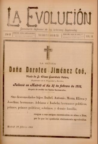 'La Evolución : semanario defensor de los intereses regionales' - Año 2 Número 34 - 1916 marzo 05