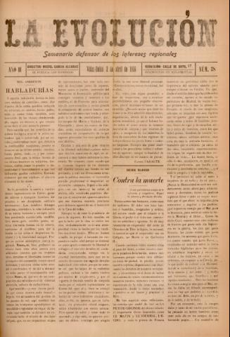 'La Evolución : semanario defensor de los intereses regionales' - Año 2 Número 38 - 1916 abril 02