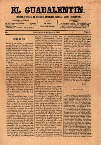 'El Guadalentin : Periódico Semanal Literario y de Intereses Generales' - Año 1 Número 5 - 1883 marzo 18