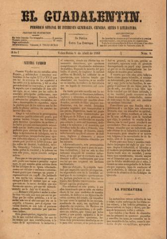 'El Guadalentin : Periódico Semanal Literario y de Intereses Generales' - Año 1 Número 8 - 1883 abril 08