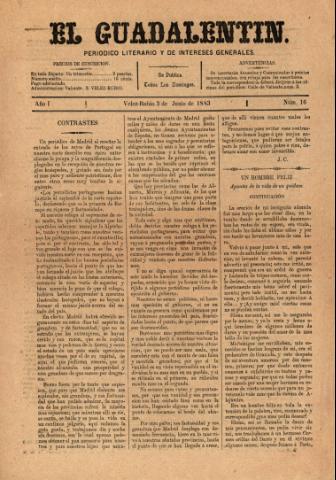 'El Guadalentin : Periódico Semanal Literario y de Intereses Generales' - Año 1 Número 16 - 1883 junio 03