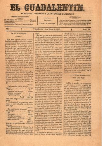 'El Guadalentin : Periódico Semanal Literario y de Intereses Generales' - Año 1 Número 18 - 1883 junio 17