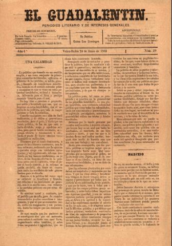 'El Guadalentin : Periódico Semanal Literario y de Intereses Generales' - Año 1 Número 19 - 1883 junio 24