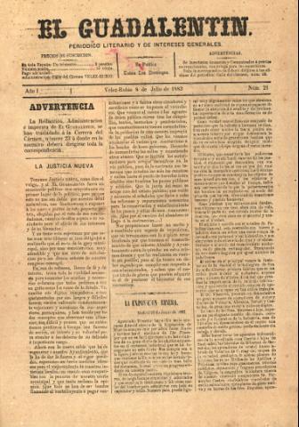 'El Guadalentin : Periódico Semanal Literario y de Intereses Generales' - Año 1 Número 21 - 1883 julio 08