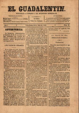 'El Guadalentin : Periódico Semanal Literario y de Intereses Generales' - Año 1 Número 22 - 1883 julio 15