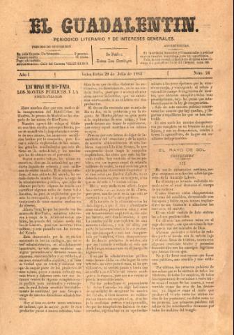 'El Guadalentin : Periódico Semanal Literario y de Intereses Generales' - Año 1 Número 24 - 1883 julio 29