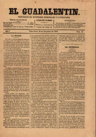 'El Guadalentin : Periódico Semanal Literario y de Intereses Generales' - Año 1 Número 31 - 1883 septiembre 30