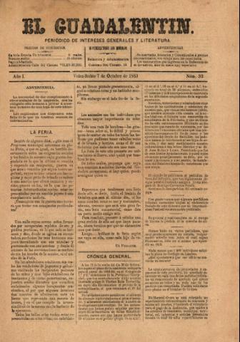 'El Guadalentin : Periódico Semanal Literario y de Intereses Generales' - Año 1 Número 32 - 1883 octubre 07