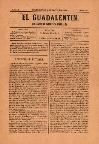 'El Guadalentin : Periódico Semanal Literario y de Intereses Generales' - Año 2 Número 37 - 1884 mayo 04