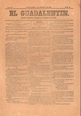 'El Guadalentin : Periódico Semanal Literario y de Intereses Generales' - Año 3 Número 66 - 1885 febrero 01