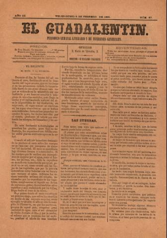 'El Guadalentin : Periódico Semanal Literario y de Intereses Generales' - Año 3 Número 67 - 1885 febrero 08