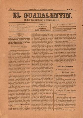 'El Guadalentin : Periódico Semanal Literario y de Intereses Generales' - Año 3 Número 68 - 1885 febrero 15