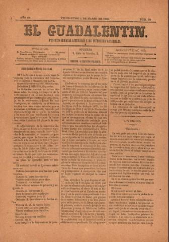 'El Guadalentin : Periódico Semanal Literario y de Intereses Generales' - Año 3 Número 70 - 1885 marzo 01