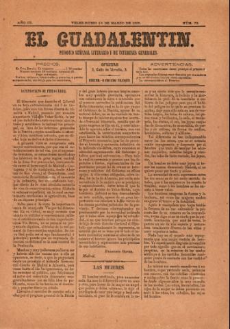 'El Guadalentin : Periódico Semanal Literario y de Intereses Generales' - Año 3 Número 72 - 1885 marzo 15