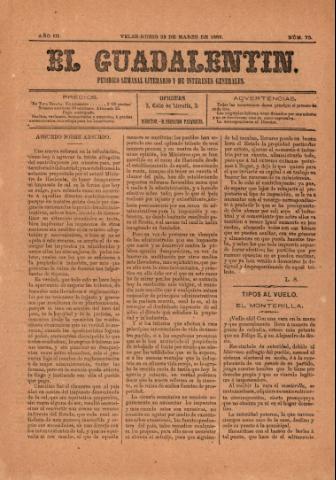 'El Guadalentin : Periódico Semanal Literario y de Intereses Generales' - Año 3 Número 73 - 1885 marzo 22