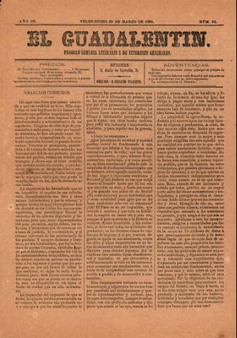 'El Guadalentin : Periódico Semanal Literario y de Intereses Generales' - Año 3 Número 74 - 1885 marzo 29