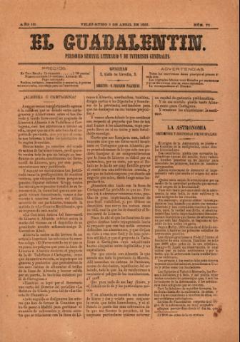 'El Guadalentin : Periódico Semanal Literario y de Intereses Generales' - Año 3 Número 75 - 1885 abril 05