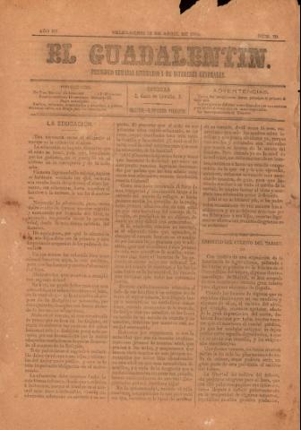 'El Guadalentin : Periódico Semanal Literario y de Intereses Generales' - Año 3 Número 76 - 1885 abril 12