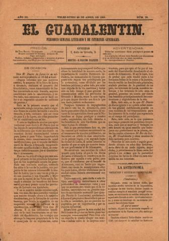 'El Guadalentin : Periódico Semanal Literario y de Intereses Generales' - Año 3 Número 78 - 1885 abril 26