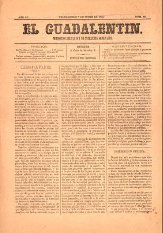 'El Guadalentin : Periódico Semanal Literario y de Intereses Generales' - Año 3 Número 83 - 1885 junio 07