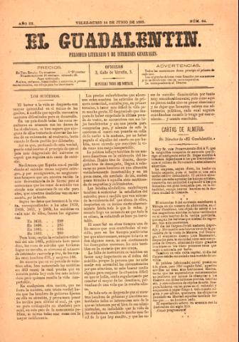 'El Guadalentin : Periódico Semanal Literario y de Intereses Generales' - Año 3 Número 84 - 1885 junio 14