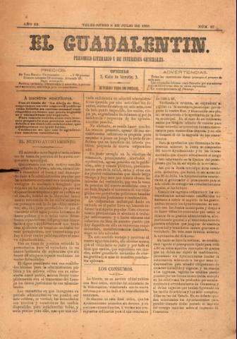'El Guadalentin : Periódico Semanal Literario y de Intereses Generales' - Año 3 Número 87 - 1885 julio 05