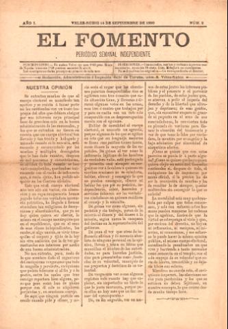 'El fomento : Semanario Independiente, continuación del anterior.' - Año 1 Número 2 - 1890 septiembre 14