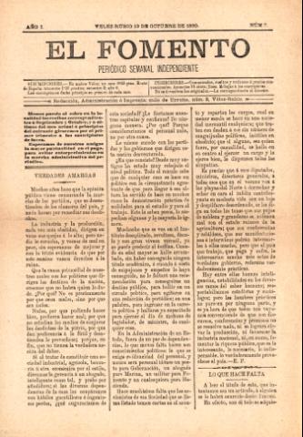'El fomento : Semanario Independiente, continuación del anterior.' - Año 1 Número 7 - 1890 octubre 19