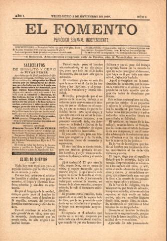'El fomento : Semanario Independiente, continuación del anterior.' - Año 1 Número 9 - 1890 noviembre 02
