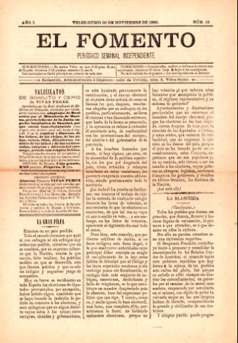 'El fomento : Semanario Independiente, continuación del anterior.' - Año 1 Número 13 - 1890 noviembre 30
