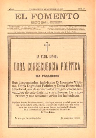 'El fomento : Semanario Independiente, continuación del anterior.' - Año 1 Número 17 - 1890 diciembre 28