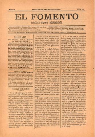 'El fomento : Semanario Independiente, continuación del anterior.' - Año 2 Número 18 - 1891 enero 04