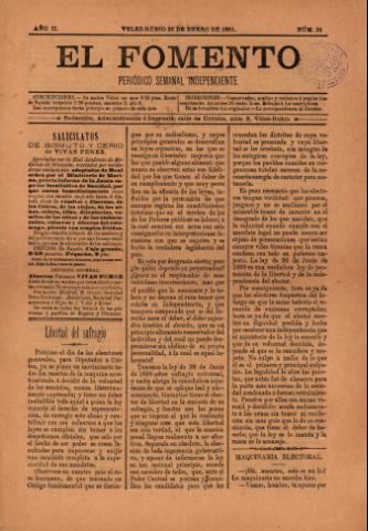 'El fomento : Semanario Independiente, continuación del anterior.' - Año 2 Número 21 - 1891 enero 25