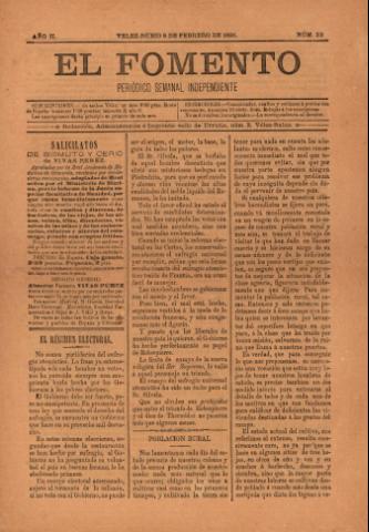 'El fomento : Semanario Independiente, continuación del anterior.' - Año 2 Número 23 - 1891 febrero 08