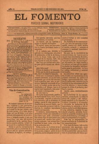 'El fomento : Semanario Independiente, continuación del anterior.' - Año 2 Número 24 - 1891 febrero 15