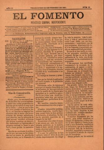 'El fomento : Semanario Independiente, continuación del anterior.' - Año 2 Número 25 - 1891 febrero 22