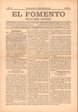 'El fomento : Semanario Independiente, continuación del anterior.' - Año 2 Número 28 - 1891 marzo 15